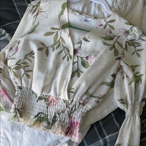 Guess sheer floral pattern long sleeve blouse